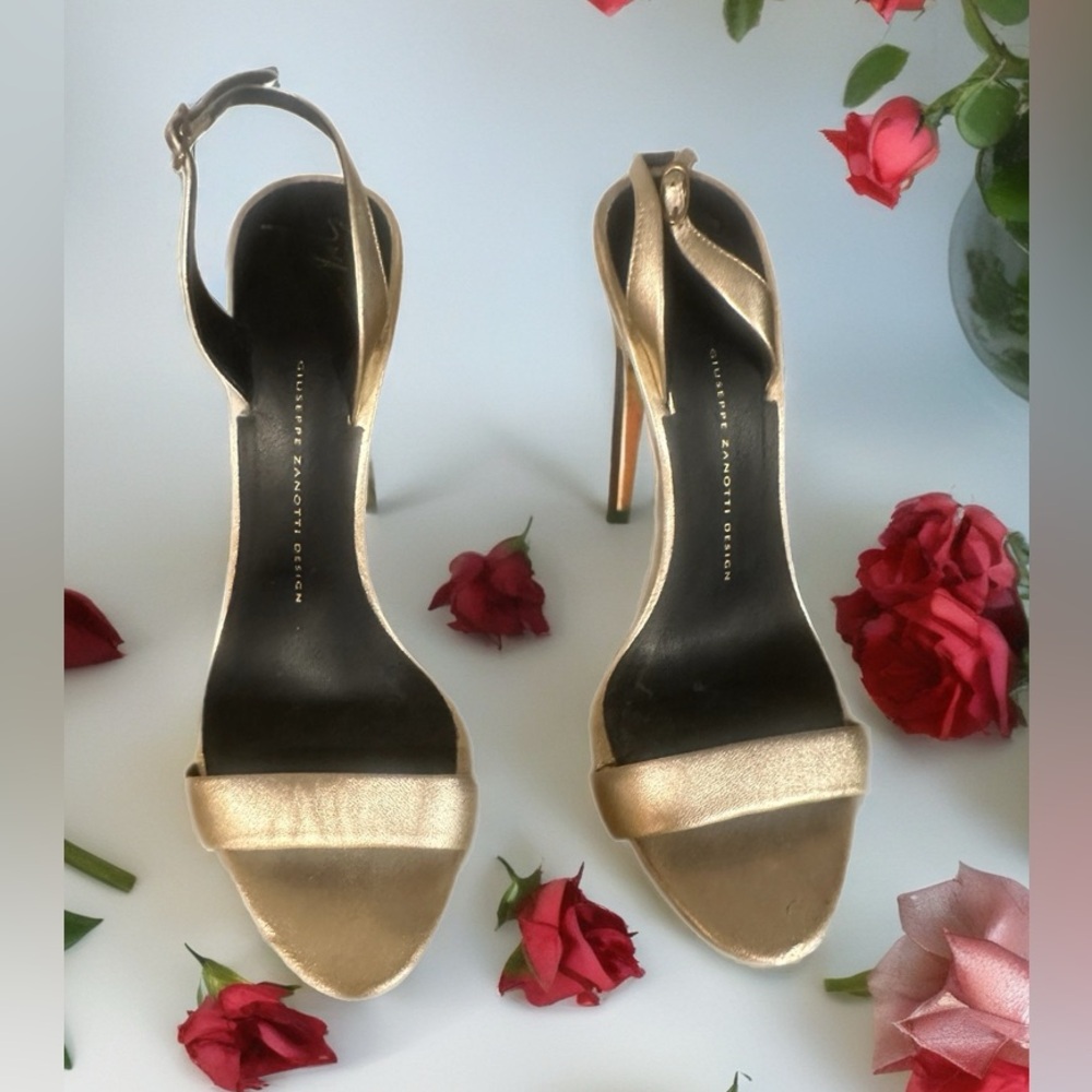 Giuseppe Zanotti Metallic Gold Open-Toe Stiletto Sandals size 38.5
